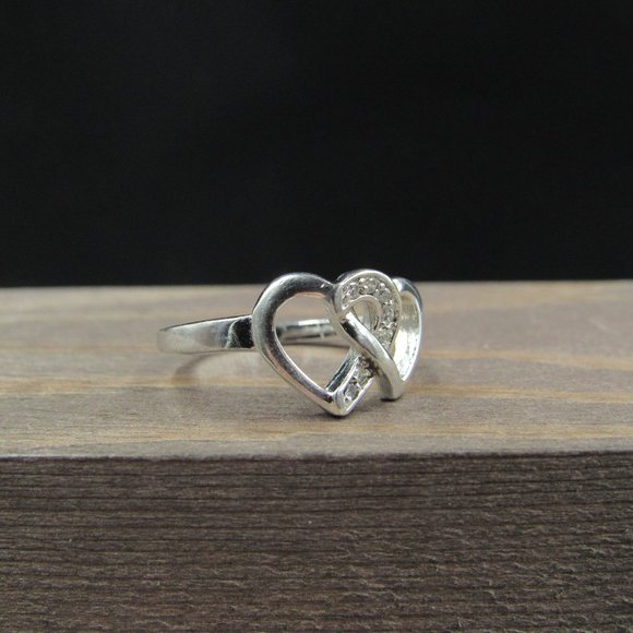 Size 7 Sterling Silver Double Cubic Zirconia Ring - Picture 3 of 8